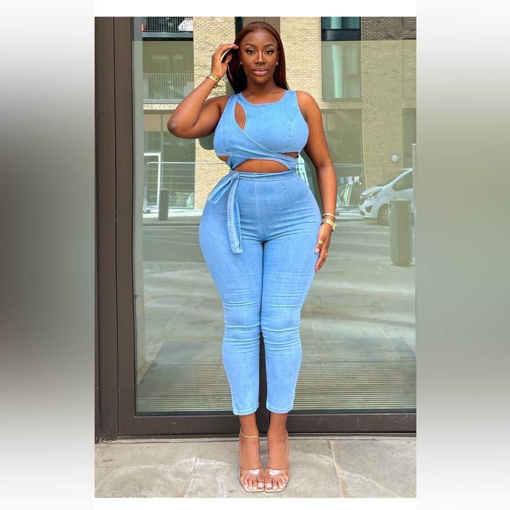 Denim Jumpsuit with Cut outs